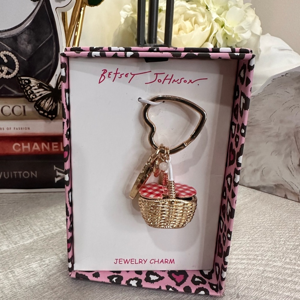 Betsey Johnson Gold and Red Picnic Basket Keychain Bag Charm
